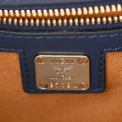 MCM Visetos Small Patricia Block Satchel Cognac Navy Black 6 of 11