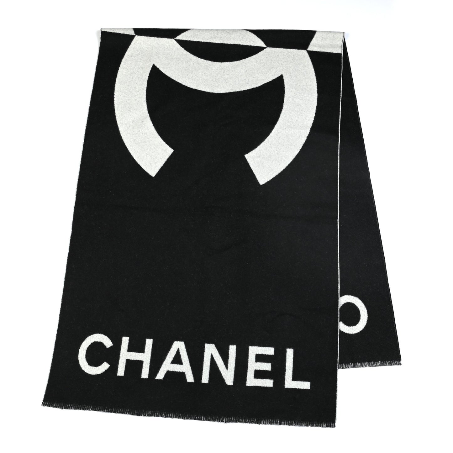 Cashmere CC Fringe Stole Black White