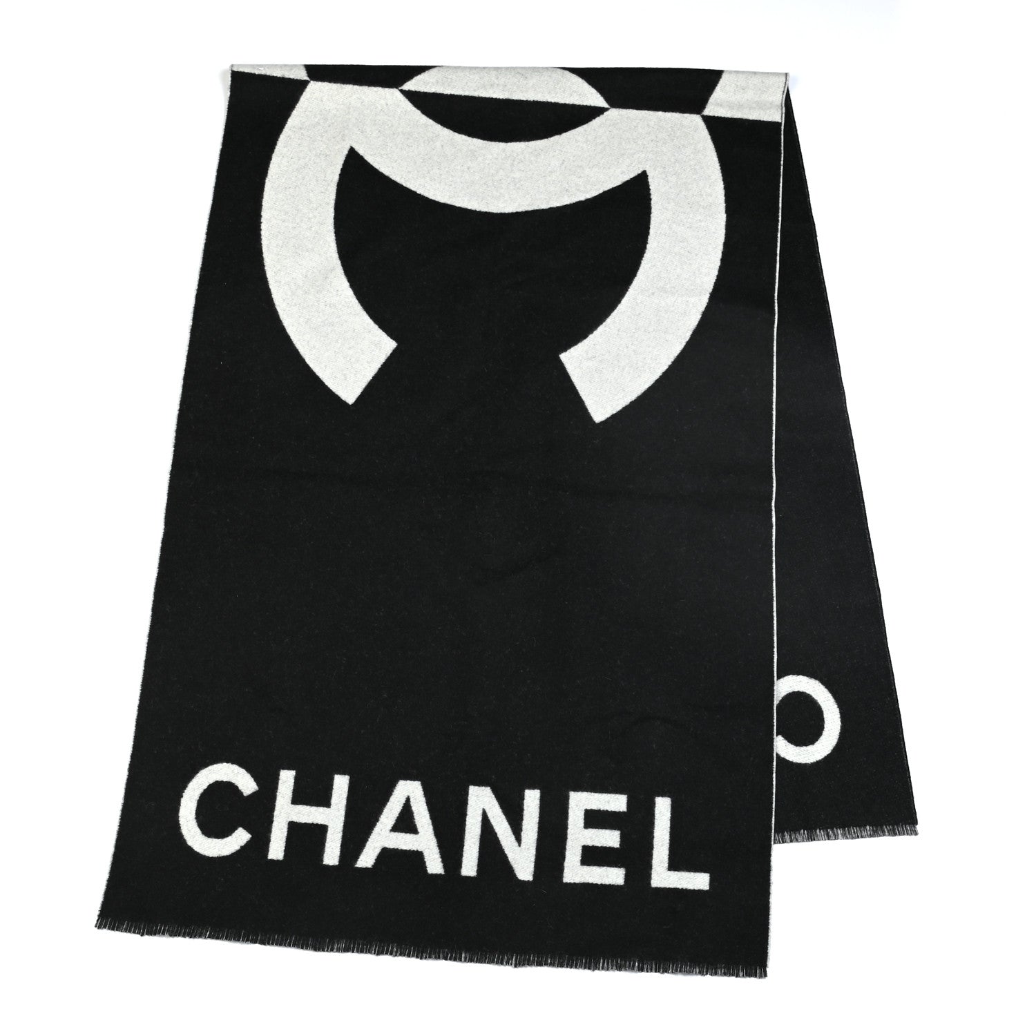 Chanel Cashmere CC Fringe Stole Black White 2 of 5