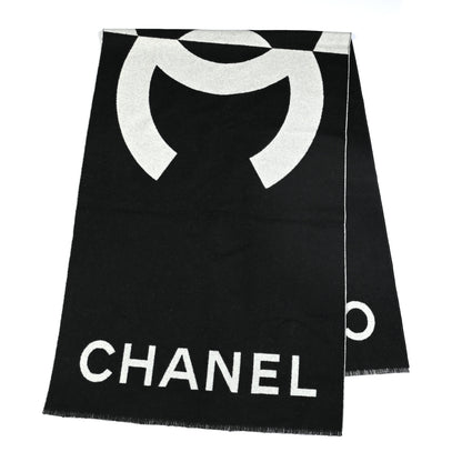 Chanel Cashmere CC Fringe Stole Black White 2 of 5