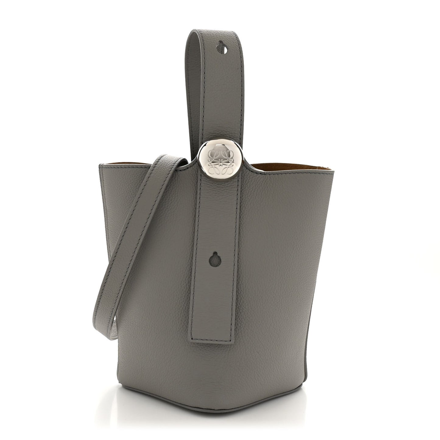 Soft Grained Calfskin Mini Pebble Bucket Bag Pearl Grey
