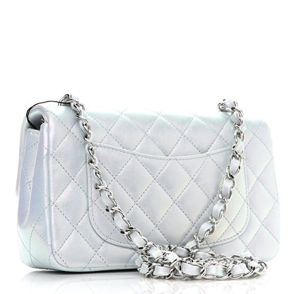 Chanel Iridescent Calfskin Quilted Mini Rectangular Flap Light Blue 3 of 11