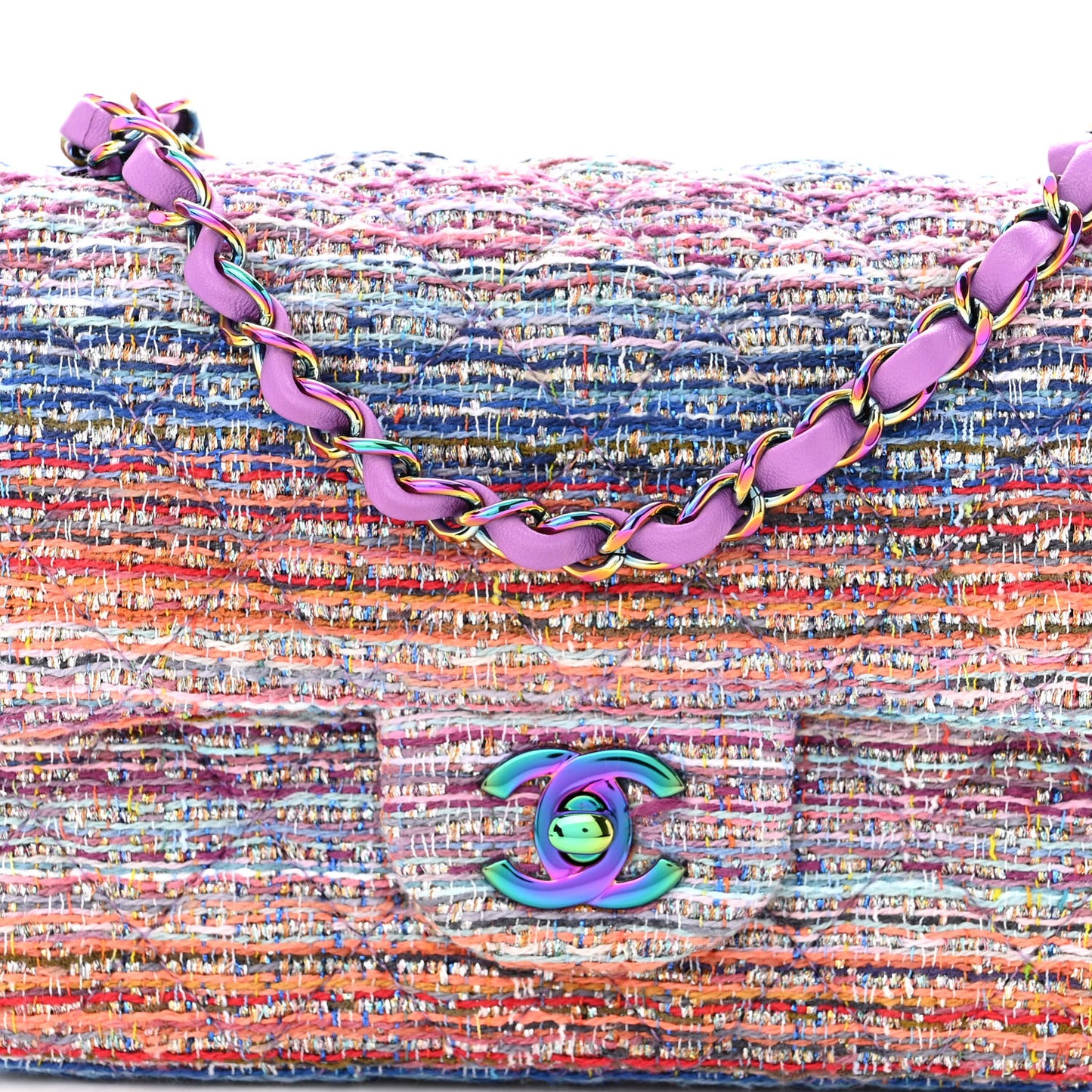 Tweed Quilted Mini Rectangular Flap Blue Pink Orange