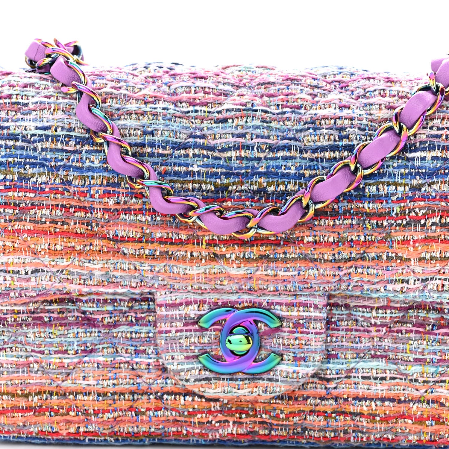 Chanel Tweed Quilted Mini Rectangular Flap Blue Pink Orange 8 of 11