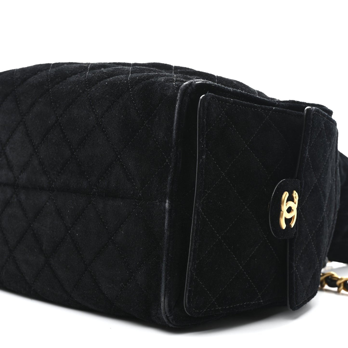 Suede Quilted Medium Chanel 25 Handbag Black