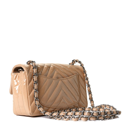 Chanel Patent Chevron Quilted Mini Rectangular Flap Beige 3 of 9