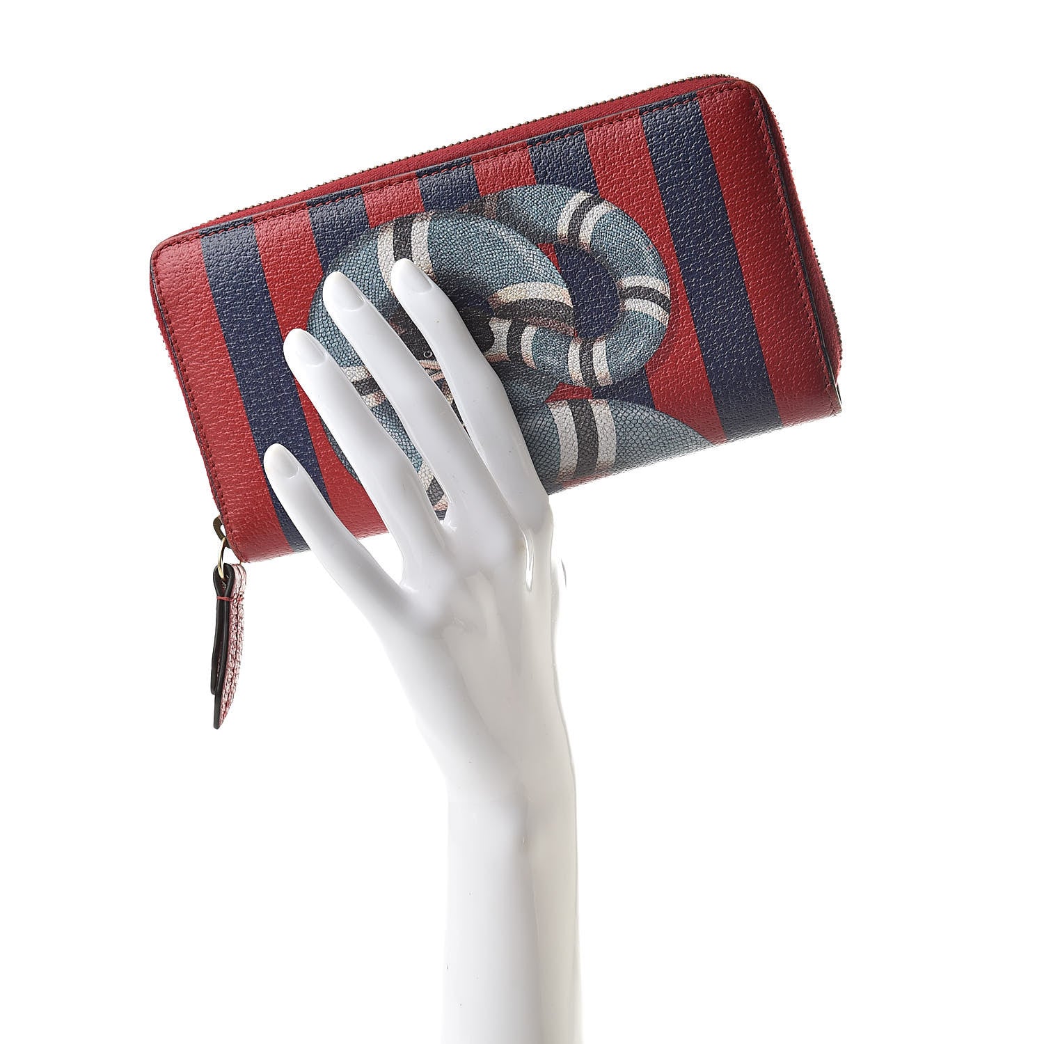 Gucci Calfskin Striped Kingsnake Zip Around Wallet Red 2 of 15