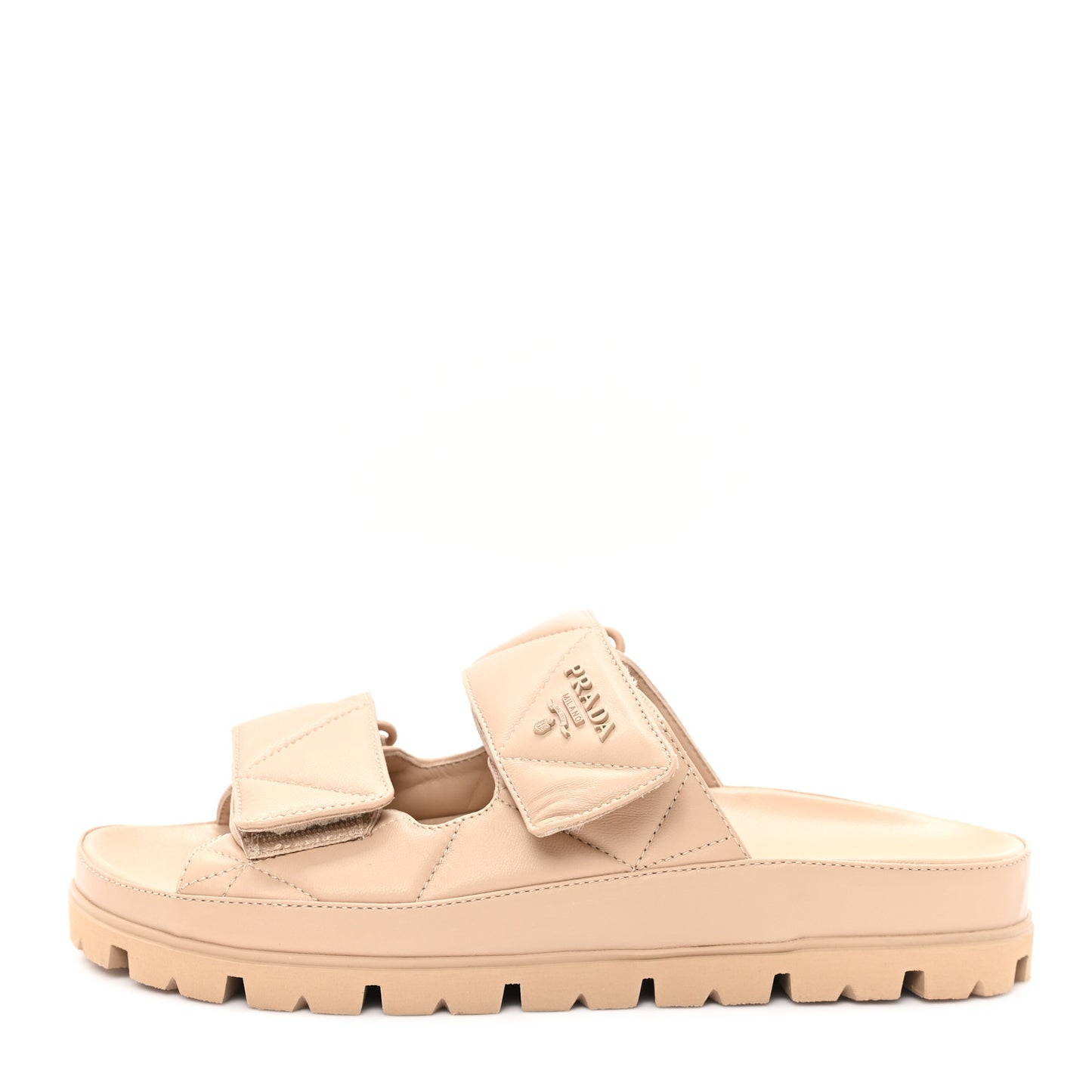 Nappa Quilted Padded Logo Slide Sandals 37 Sabbia