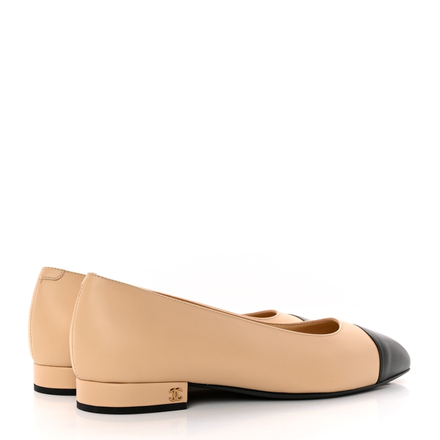 Lambskin Cap Toe CC Uniform Ballerina Flats 40 Beige Black