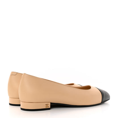 Chanel Lambskin Cap Toe CC Uniform Ballerina Flats 40 Beige Black 4 of 12