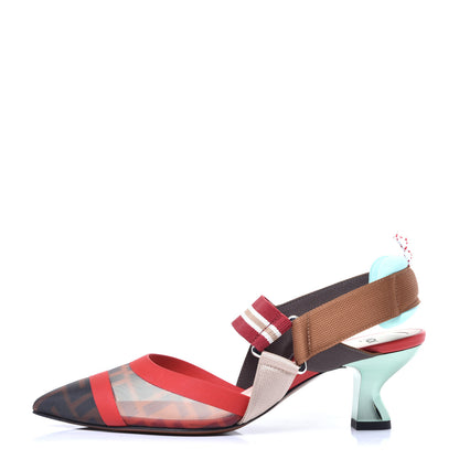 Fendi Technical Mesh FF Colibri 55mm Slingback Pumps 36 Tobacco Moro Cipria Papavero Camelia 1 of 10