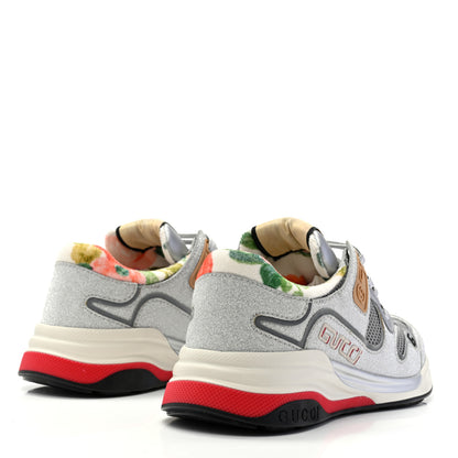 Gucci Metallic Calfskin Glitter Mesh Womens Ultrapace Sneakers 37 Silver Light Grey Mystic White 4 of 8