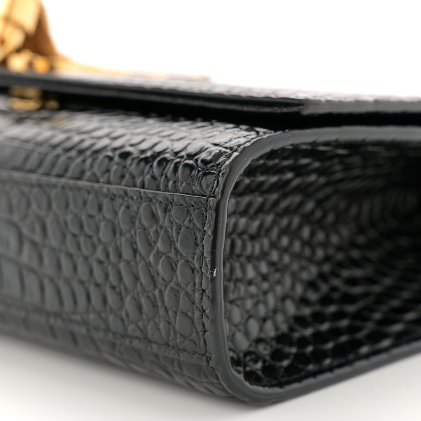 Calfskin Crocodile Embossed Medium Classic Monogram Kate Tassel Satchel Black