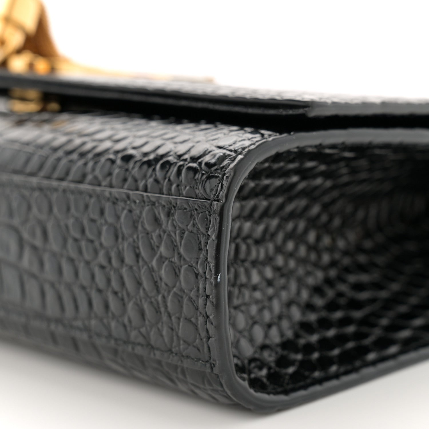 Saint Laurent Calfskin Crocodile Embossed Medium Classic Monogram Kate Tassel Satchel Black 10 of 14