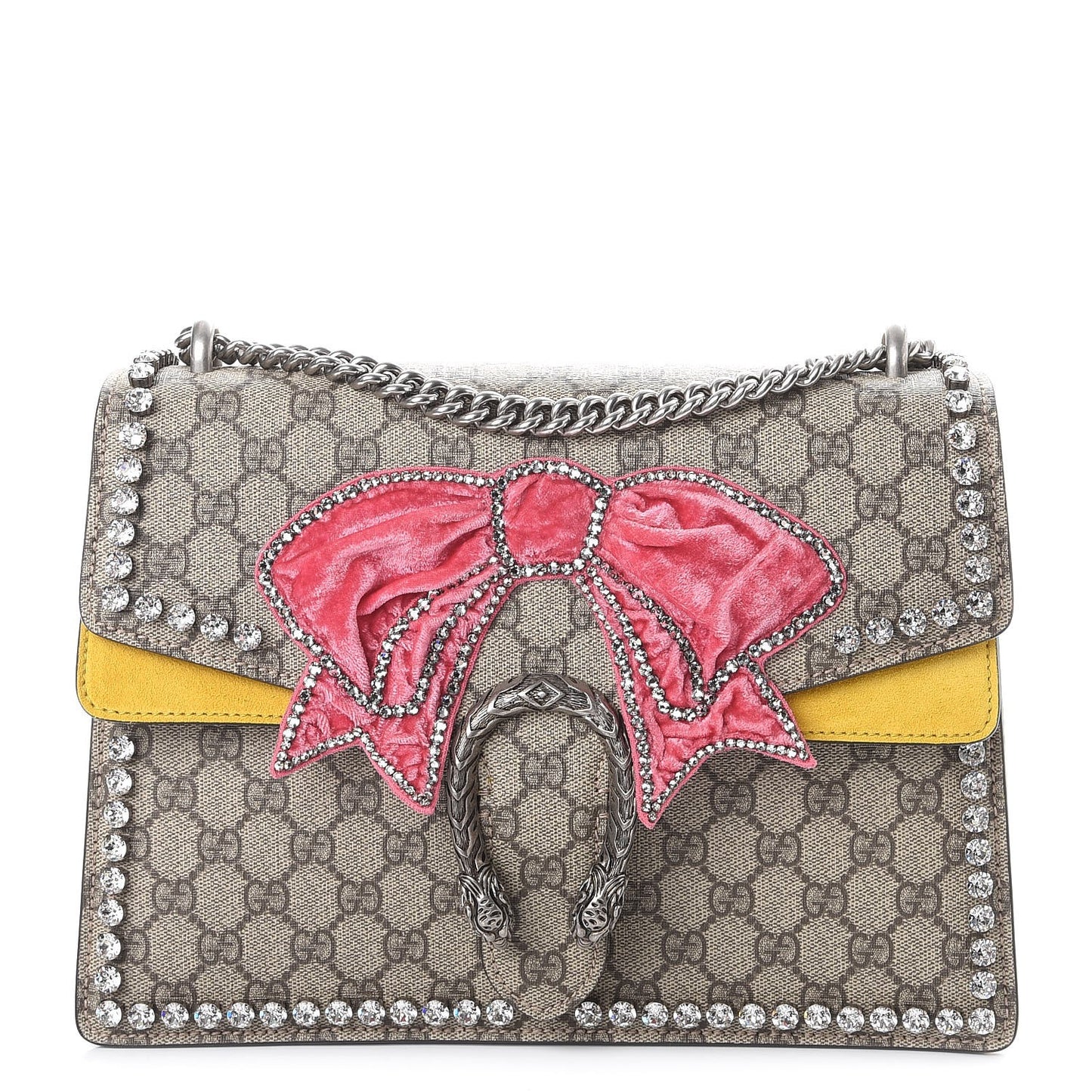 GG Supreme Monogram Crystal Bow Embroidered Medium Dionysus Shoulder Bag Yellow