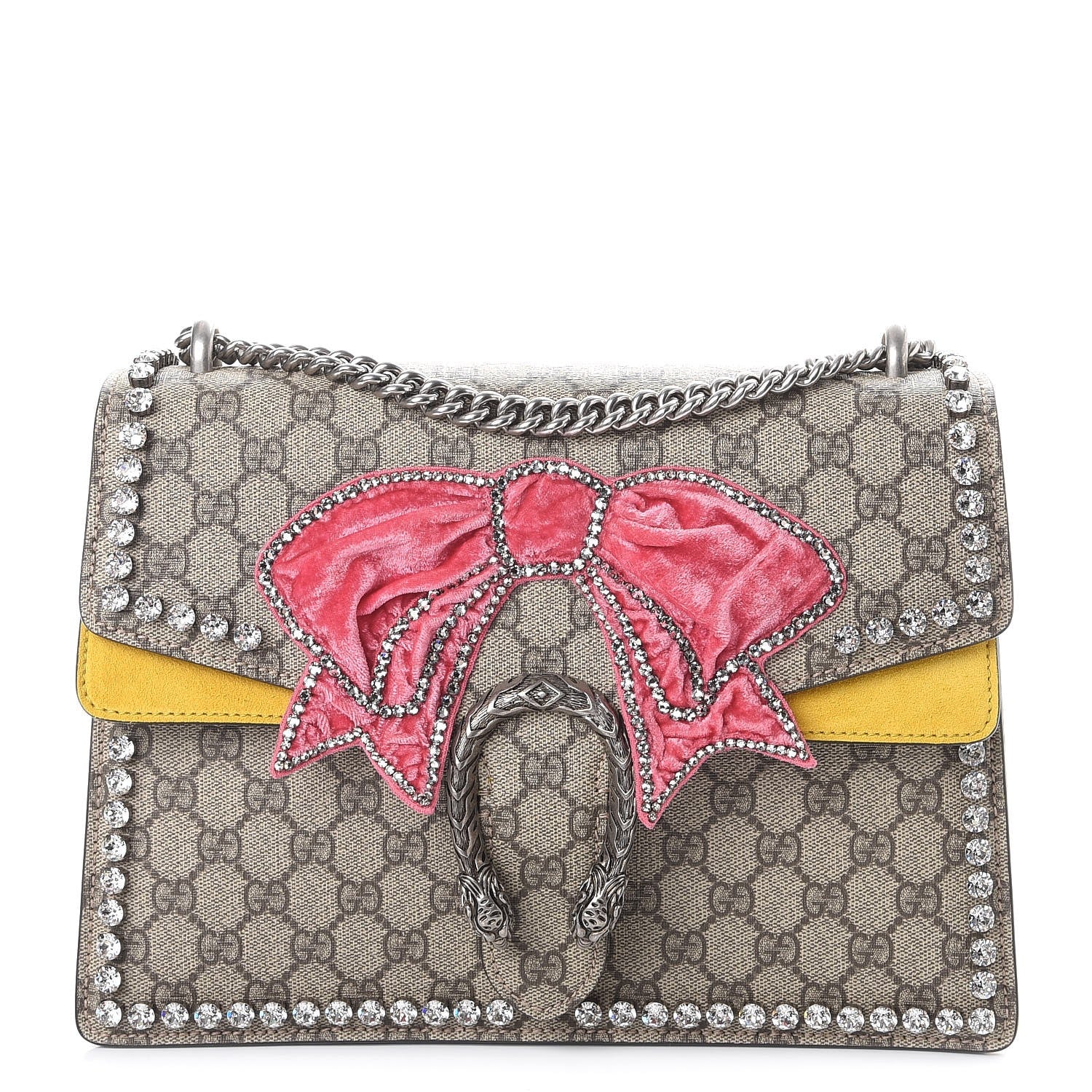 Gucci GG Supreme Monogram Crystal Bow Embroidered Medium Dionysus Shoulder Bag Yellow 1 of 8