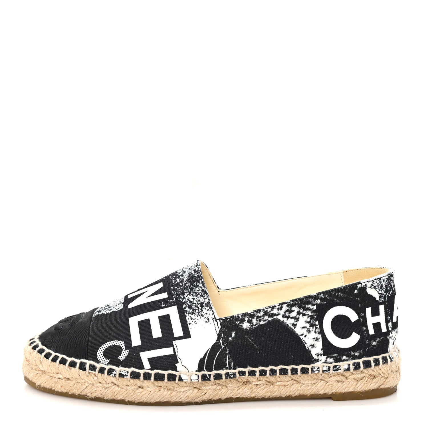 Chanel Printed Canvas Grosgrain 31 Rue Cambon Espadrilles 37 Black White 1 of 9