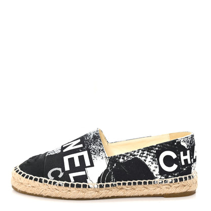 Chanel Printed Canvas Grosgrain 31 Rue Cambon Espadrilles 37 Black White 1 of 9
