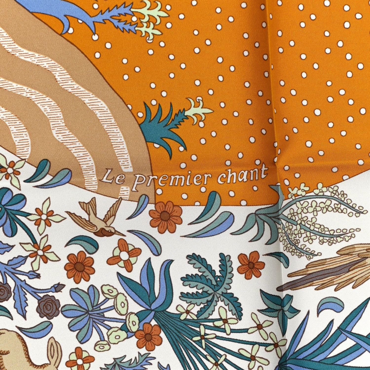 Hermes Silk Le Premier Chant Scarf 90 Caramel White Vert 5 of 6