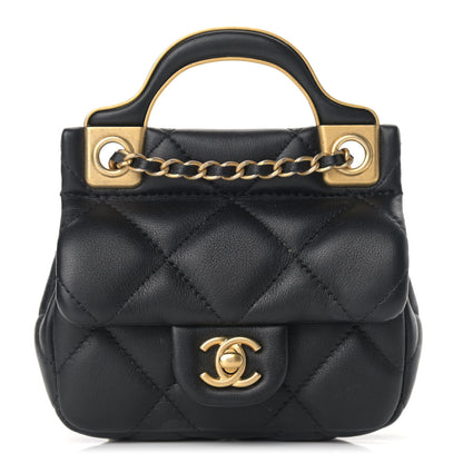 Chanel Calfskin Quilted Lady Handle Flap Card Holder With Chain Black 1 of 10