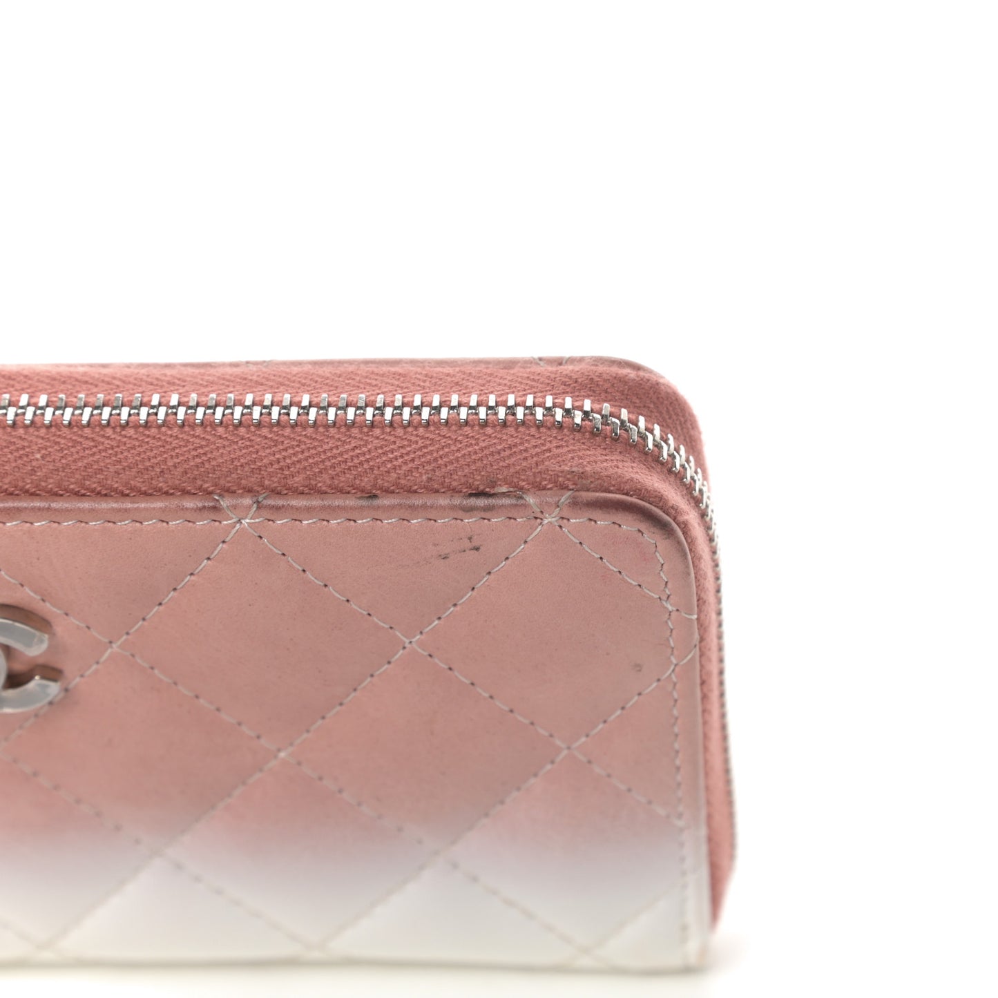 Ombre Patent Calfskin Quilted Small Zip Around Wallet Pink White