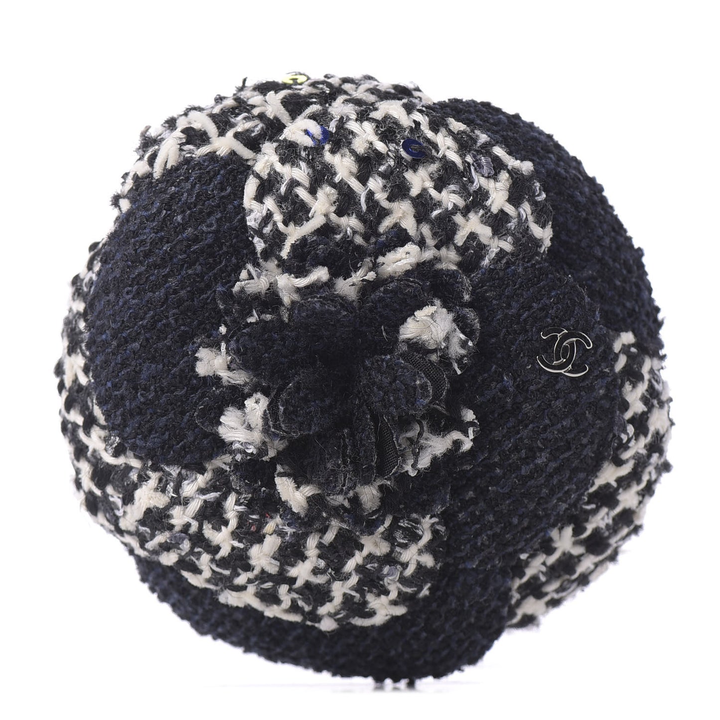 Tweed Camellia Pin Brooch Navy Blue White