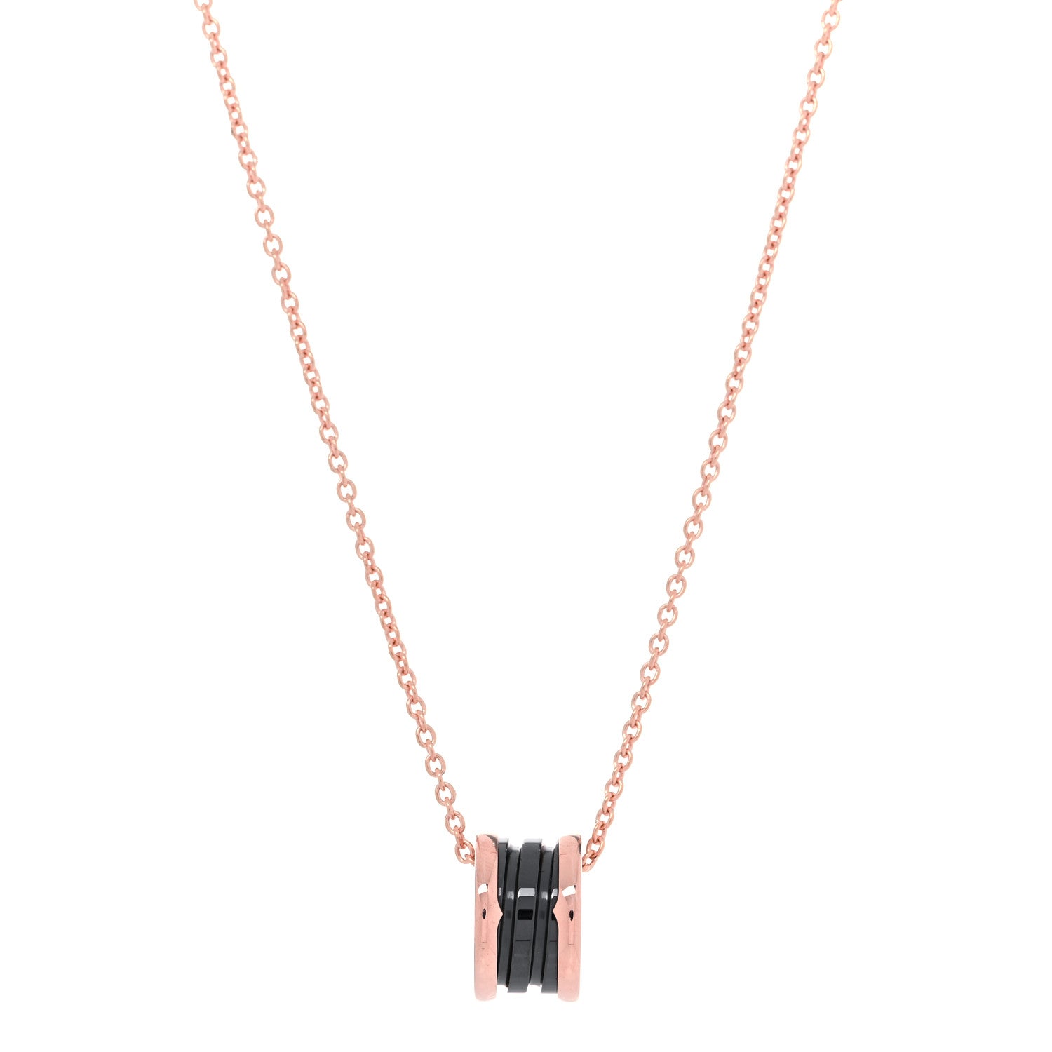 Bulgari 18K Rose Gold Black Ceramic B.Zero1 Pendant Necklace 1 of 7