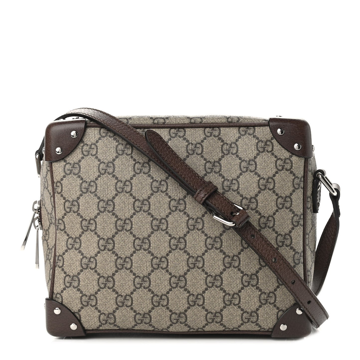 GG Supreme Monogram Textured Calfskin Square Messenger Bag Beige Ebony New Acero