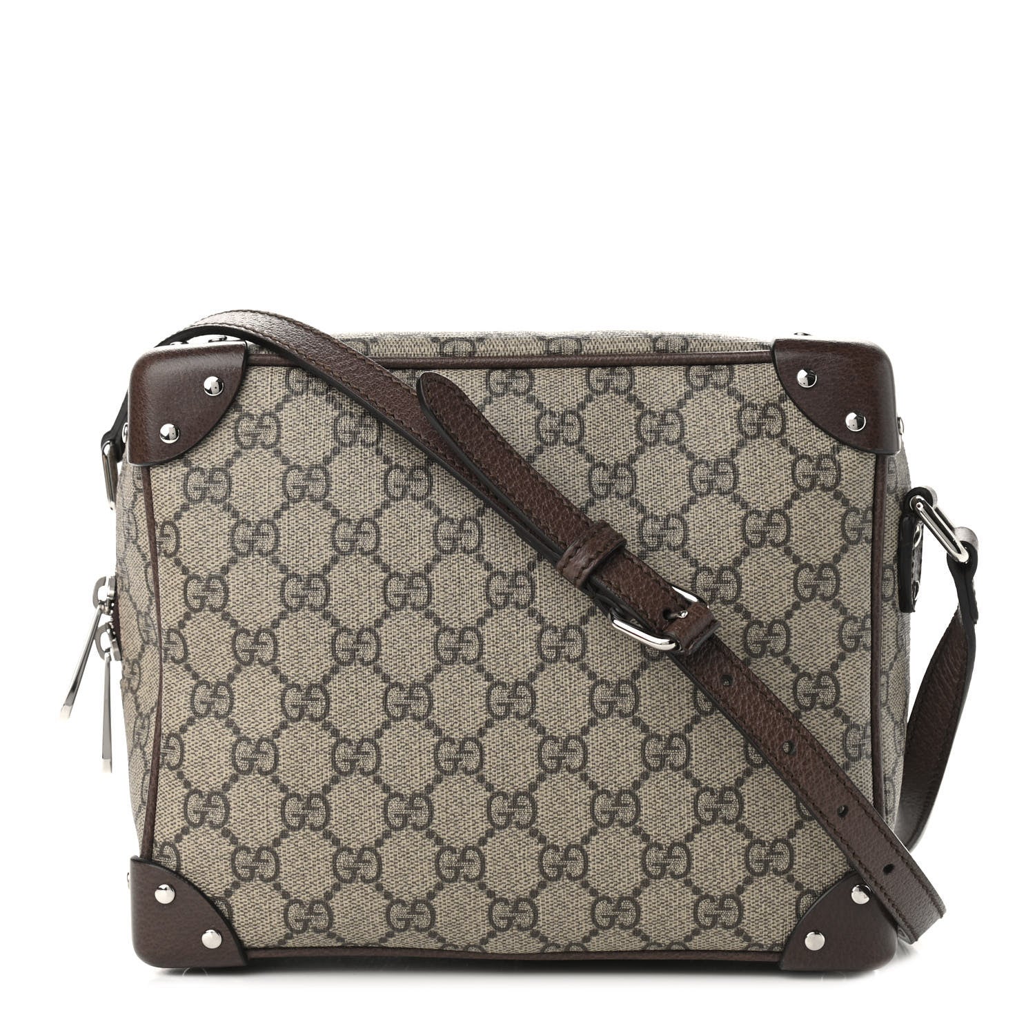 Gucci GG Supreme Monogram Textured Calfskin Square Messenger Bag Beige Ebony New Acero 1 of 9