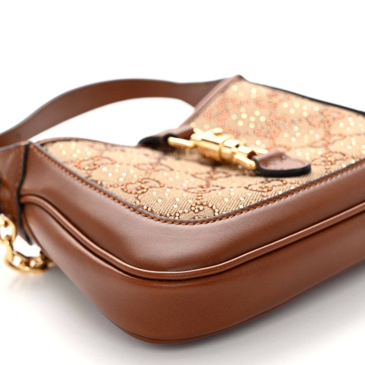 New Canvas Charisma Calfskin Crystal GG Monogram Mini Jackie 1961 Hobo Camel Ebony