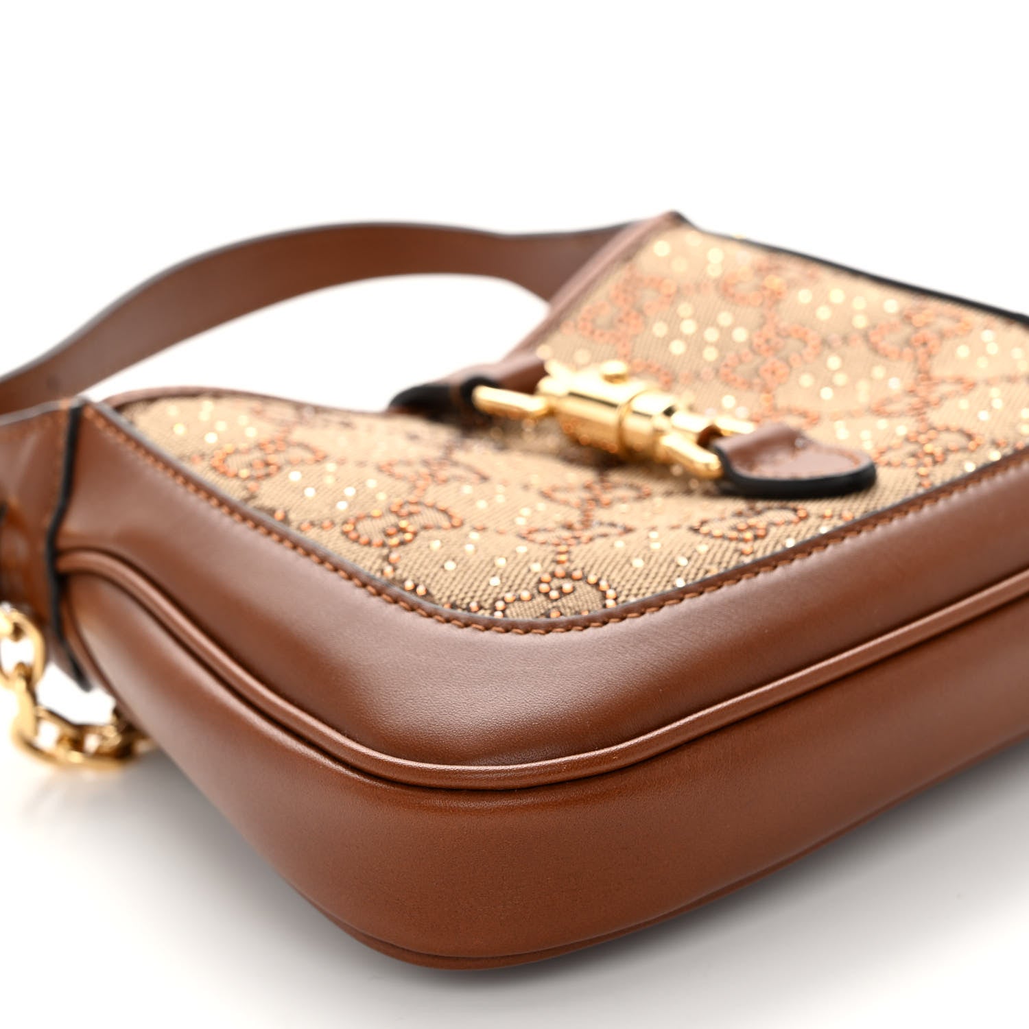 Gucci New Canvas Charisma Calfskin Crystal GG Monogram Mini Jackie 1961 Hobo Camel Ebony 8 of 9