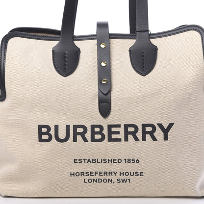 Burberry Cotton Soft Canvas Calfskin Medium Belt Tote Natural Black 9 of 11
