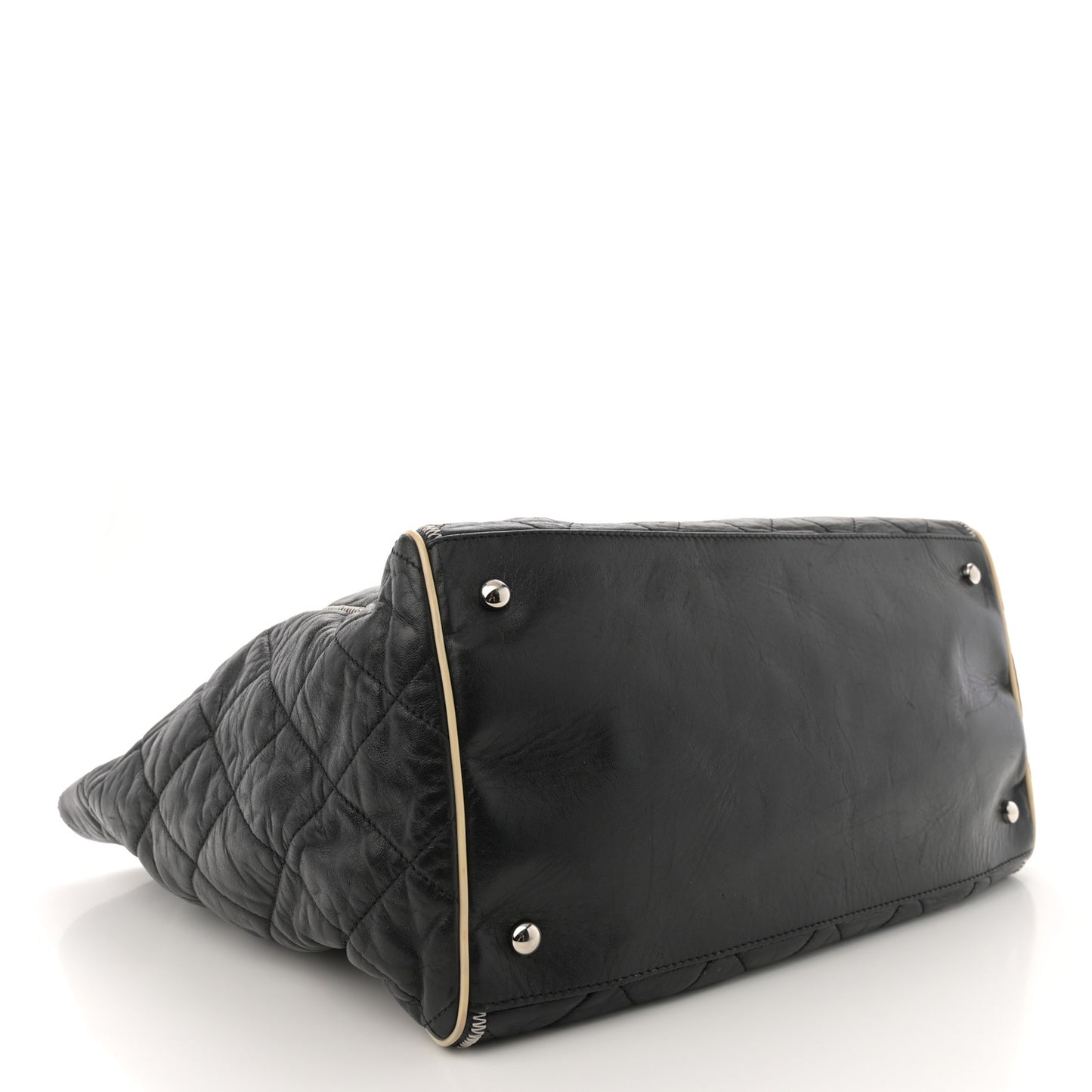 Glazed Lambskin Quilted Large North South Tote Black
