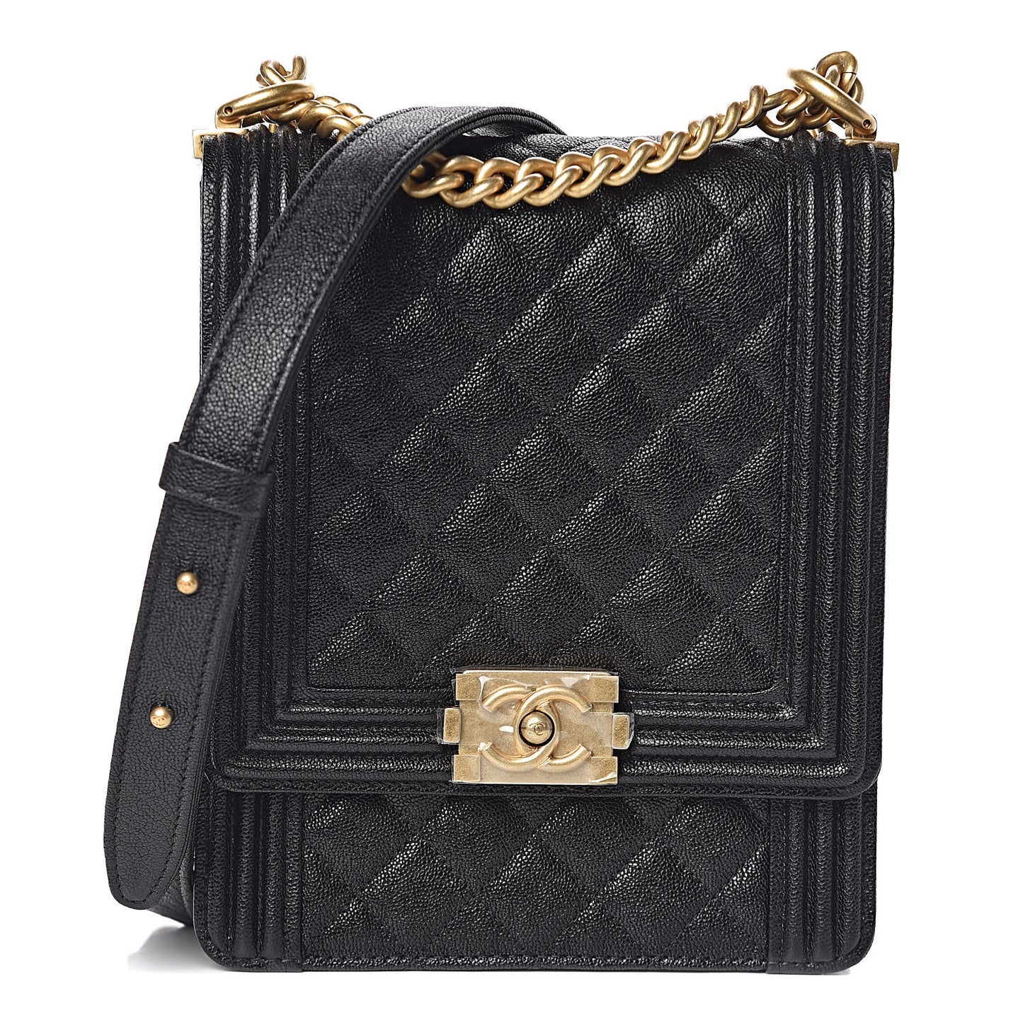 Caviar Quilted North South Boy Flap Black