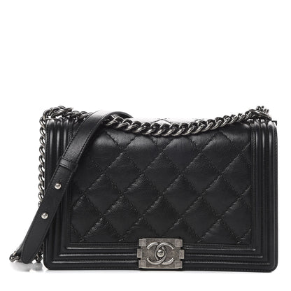 Chanel Calfskin Quilted Double Stitch New Medium Boy Flap Black 1 of 17