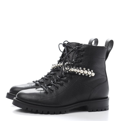 Jimmy Choo Goatskin Pearl Embellished Cruz Combat Boots 37.5 Black 3 of 9