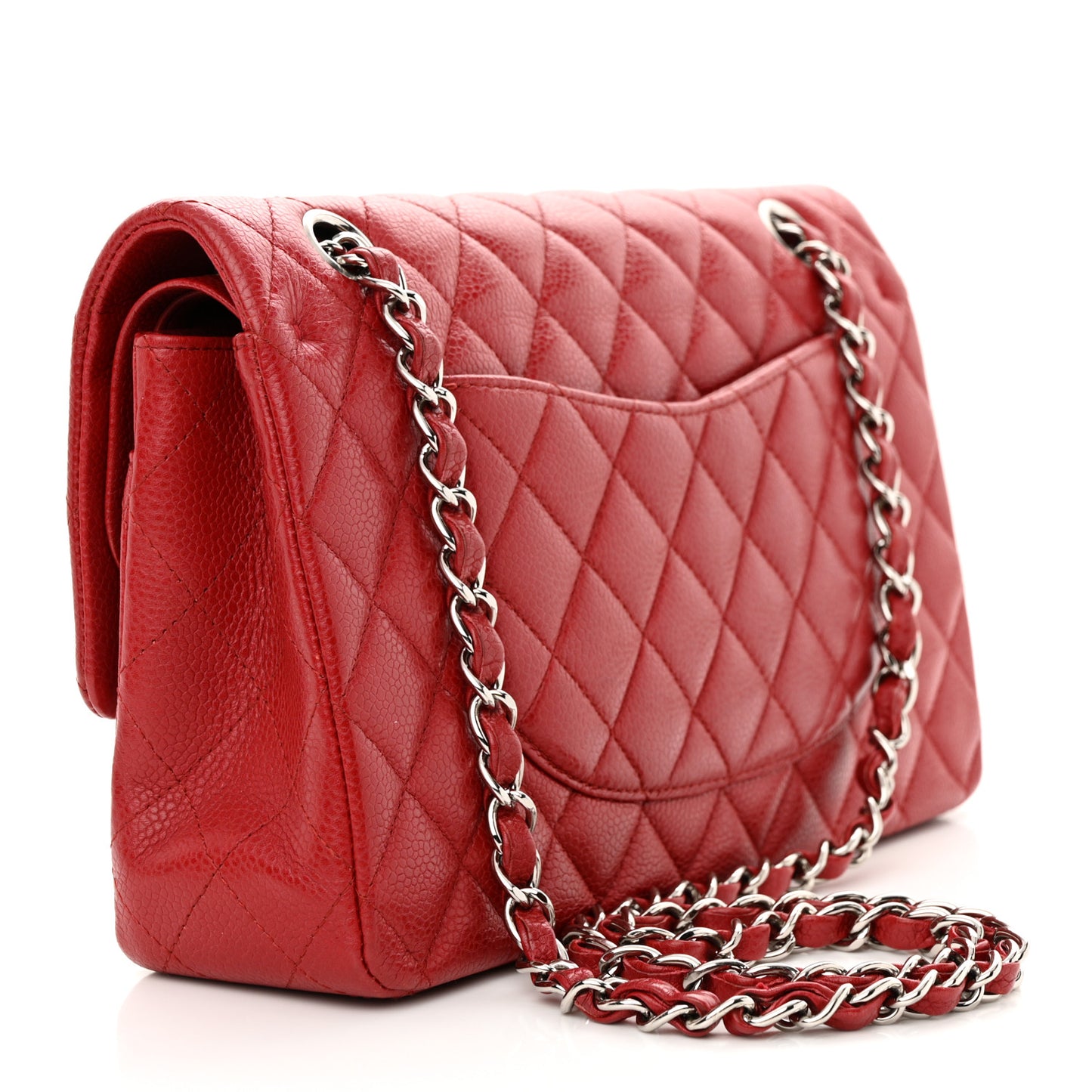 Caviar Quilted Medium Double Flap Red