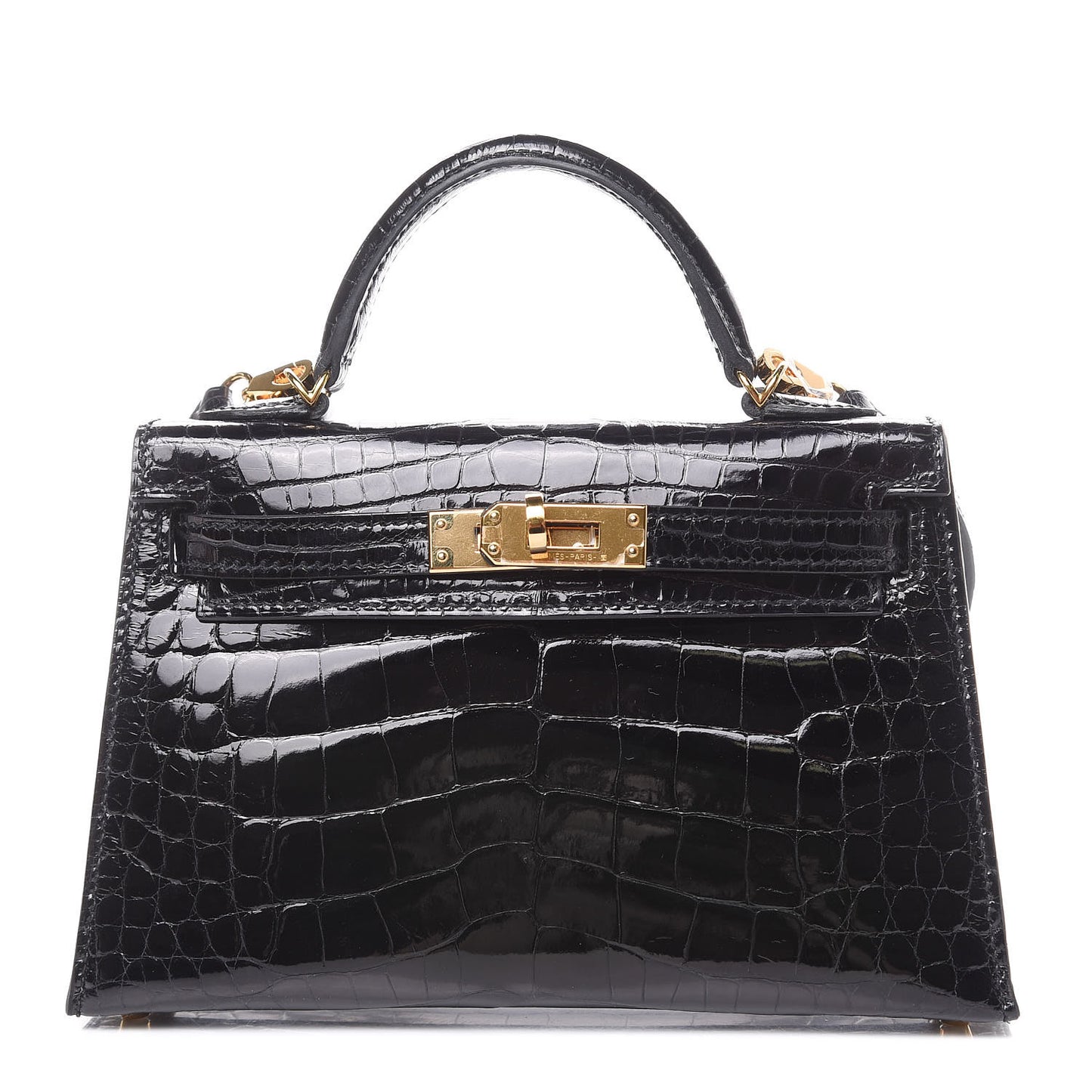 Shiny Alligator Mini Kelly Sellier 20 Black