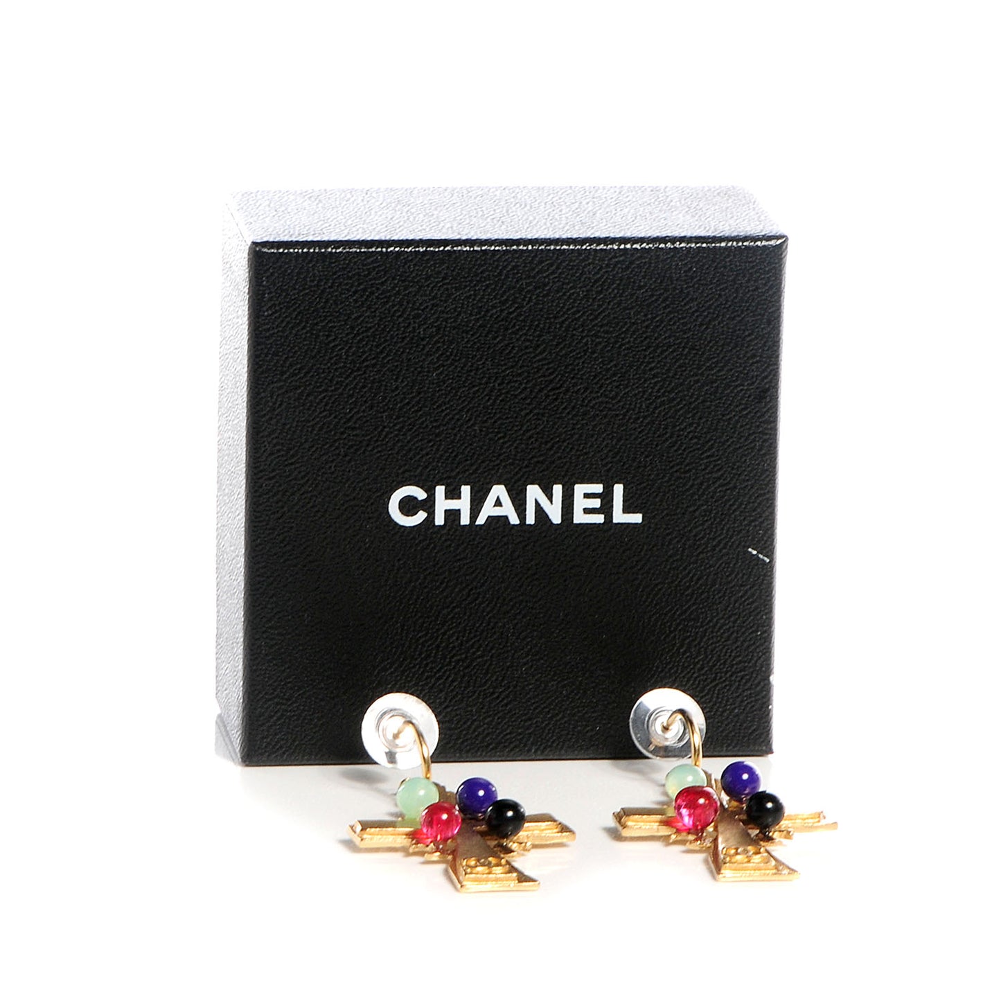 Resin Cross CC Dangle Earrings Gold Multicolor