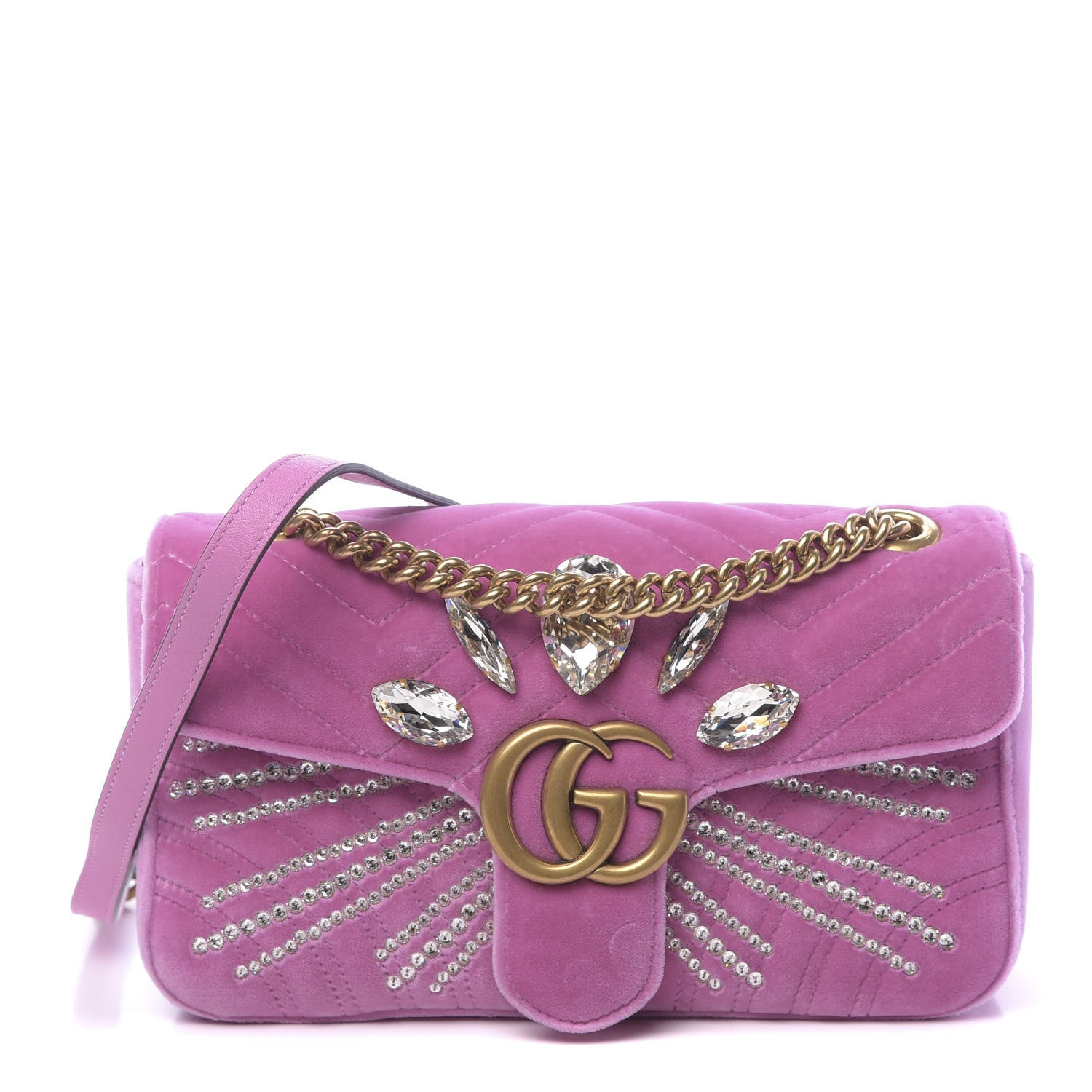 Gucci Velvet Matelasse Marquise Crystals Embroidered Small GG Marmont Shoulder Bag Malva 1 of 10