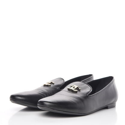 Chanel Enamel Pearl Crystal Lambskin Womens CC Mocassin Loafers 42 Black 3 of 15