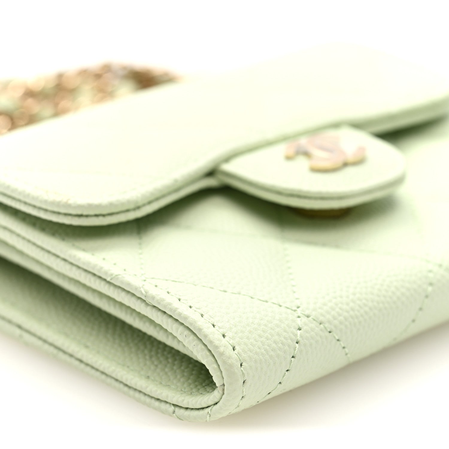 Chanel Caviar Quilted Flap Card Holder On Chain Light Green 9 of 10