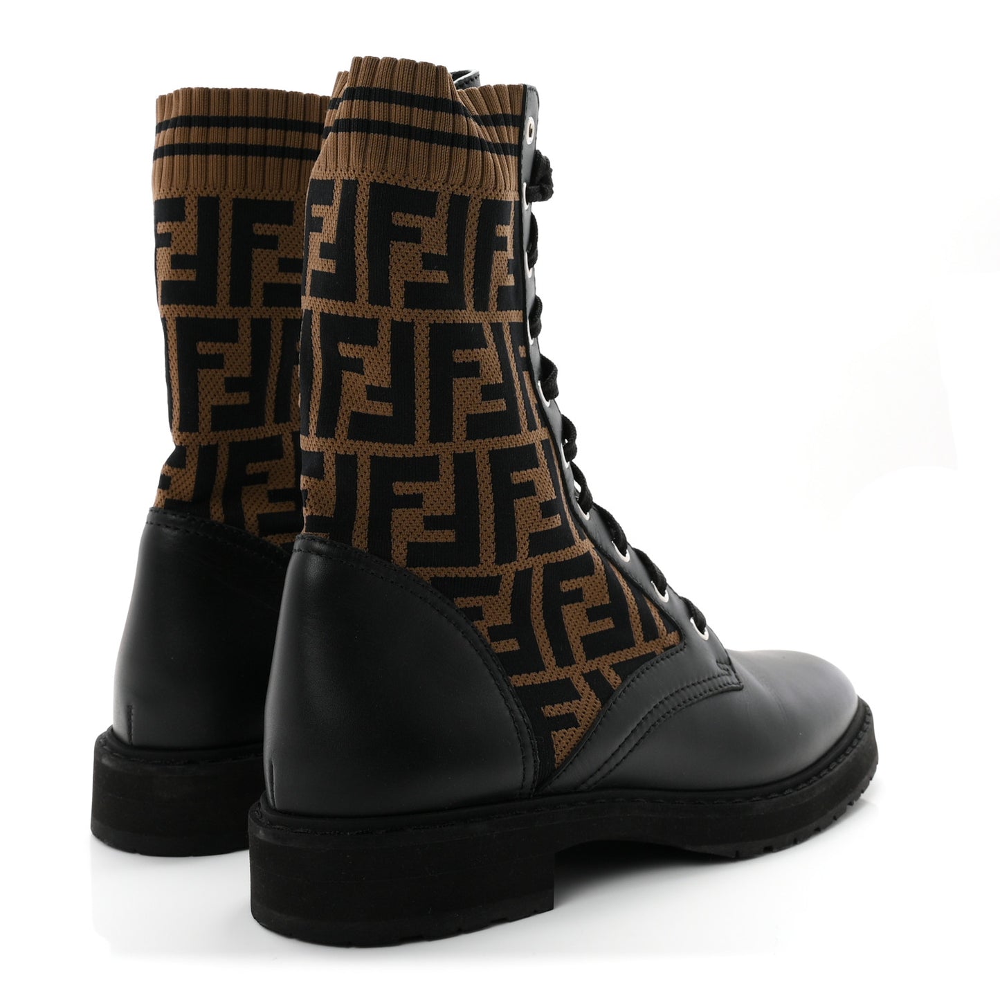 Calfskin Stretch Fabric FF Rockoko Biker Boots 41 Black Tobacco