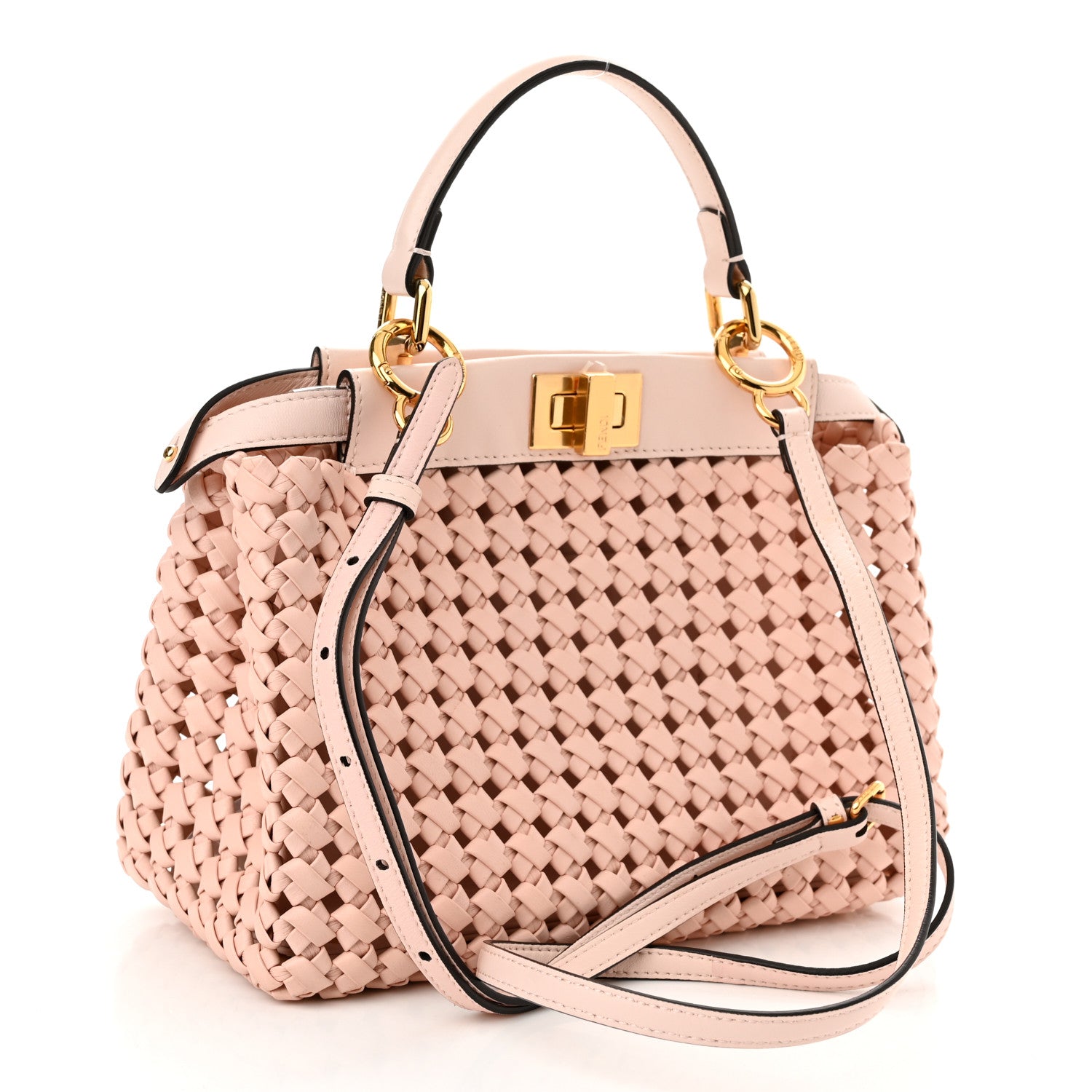 Fendi Nappa Woven Mini Peekaboo Iconic Satchel Rosa Confetto 3 of 10