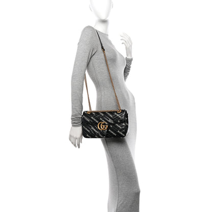 Gucci X BALENCIAGA Calfskin Matelasse Logo Print Small GG Marmont Shoulder Bag Black 3 of 10