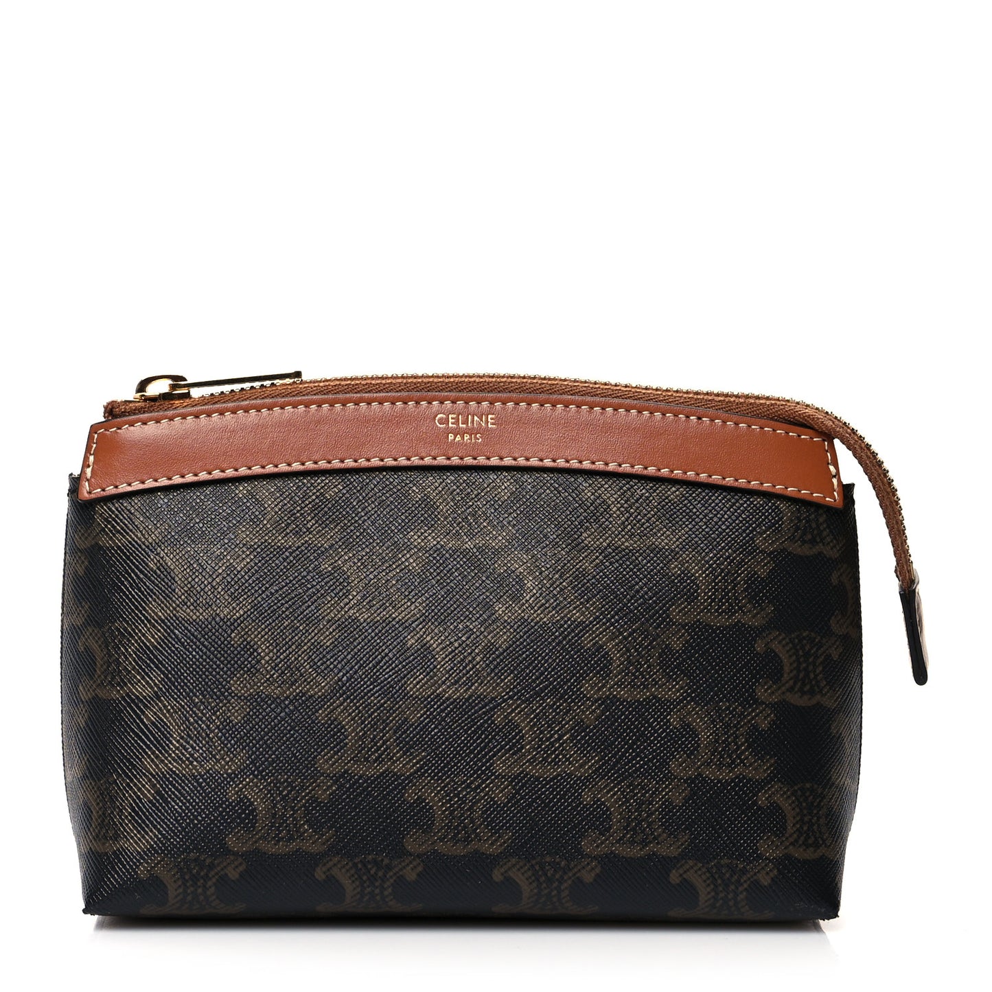 Triomphe Canvas Calfskin Small Zipped Pouch Tan