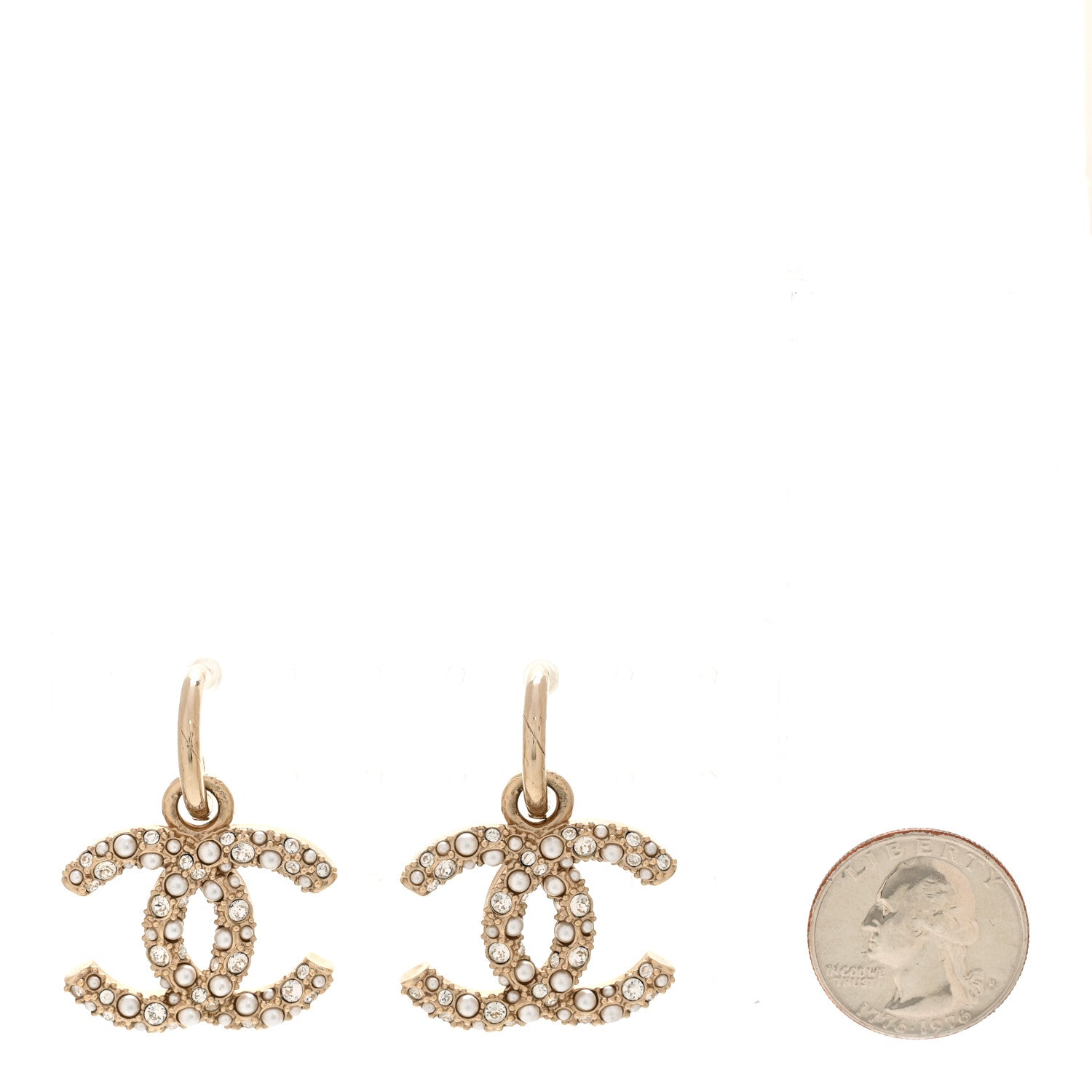 Chanel Crystal Pearls CC Drop Earrings Light Gold 2 of 4