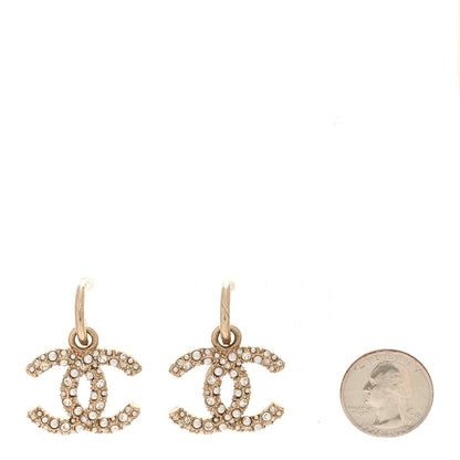 Chanel Crystal Pearls CC Drop Earrings Light Gold 2 of 4