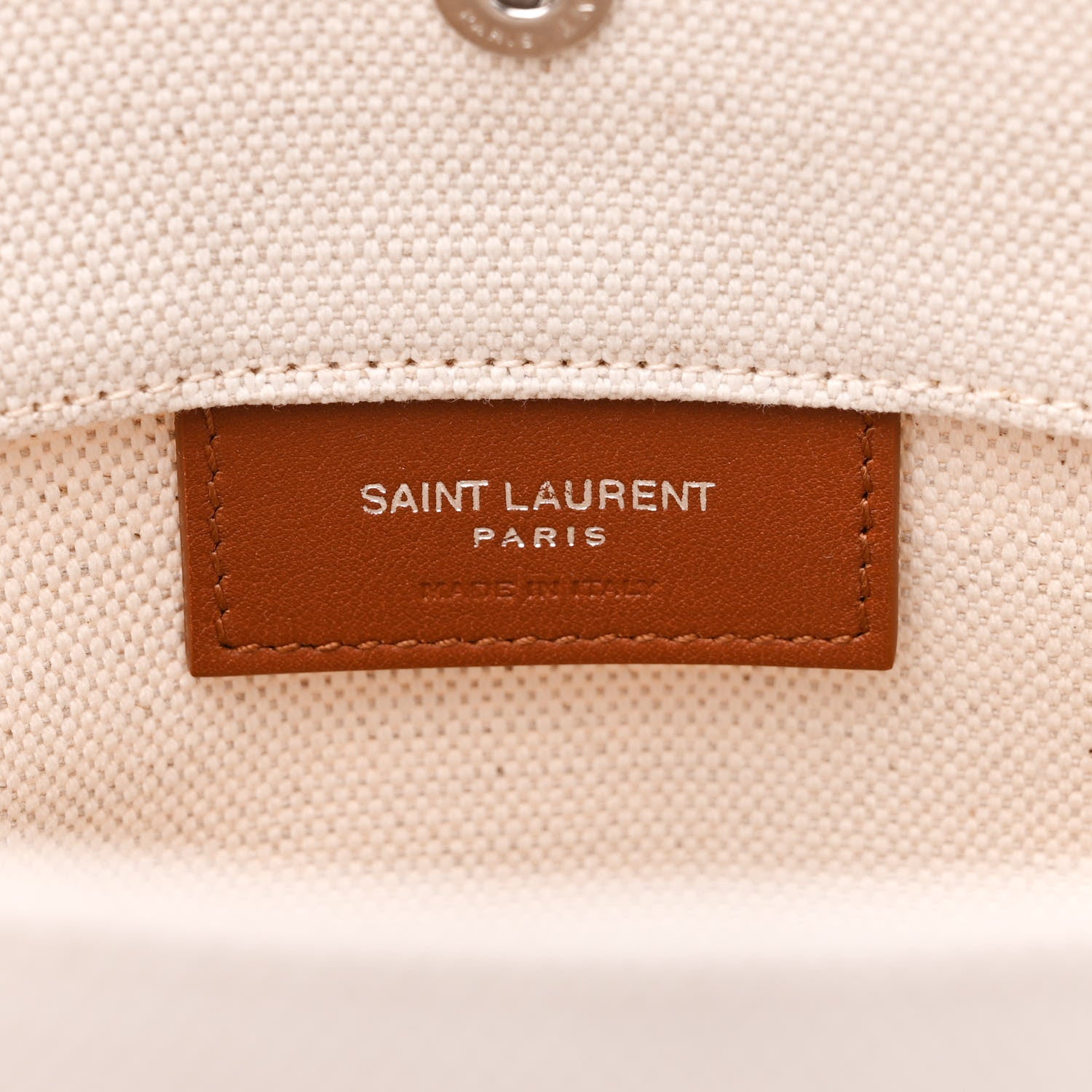 Saint Laurent Linen Calfskin Rive Gauche Bucket Bag Grey Cognac 8 of 11