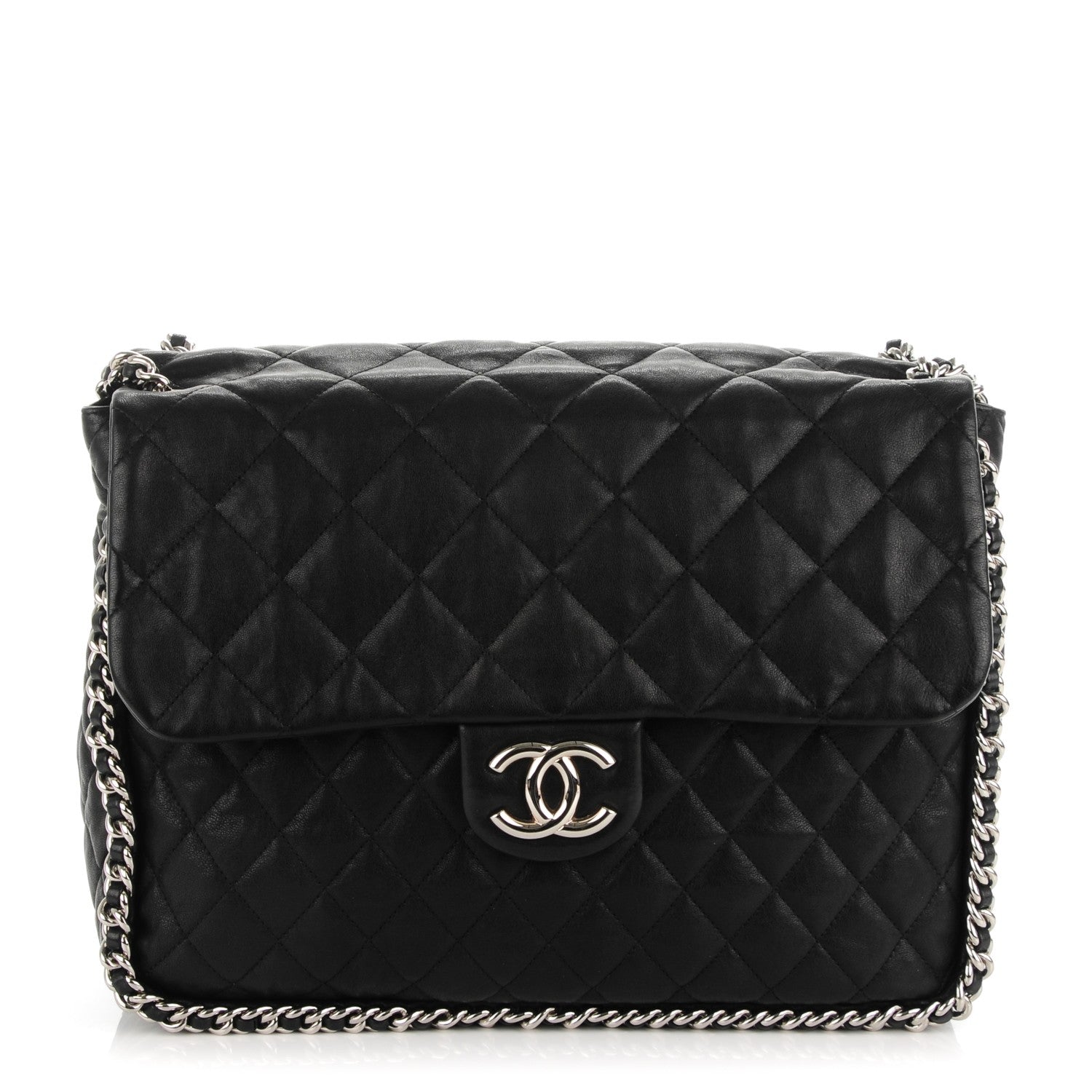 Chanel Washed Lambskin Quilted Maxi Chain Around Flap Black 1 of 7